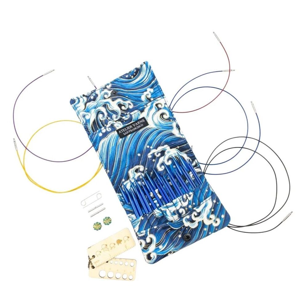 Atelier Interchangeable Knitting Needles, Stainless Steel, 14 Sizes (Blue)